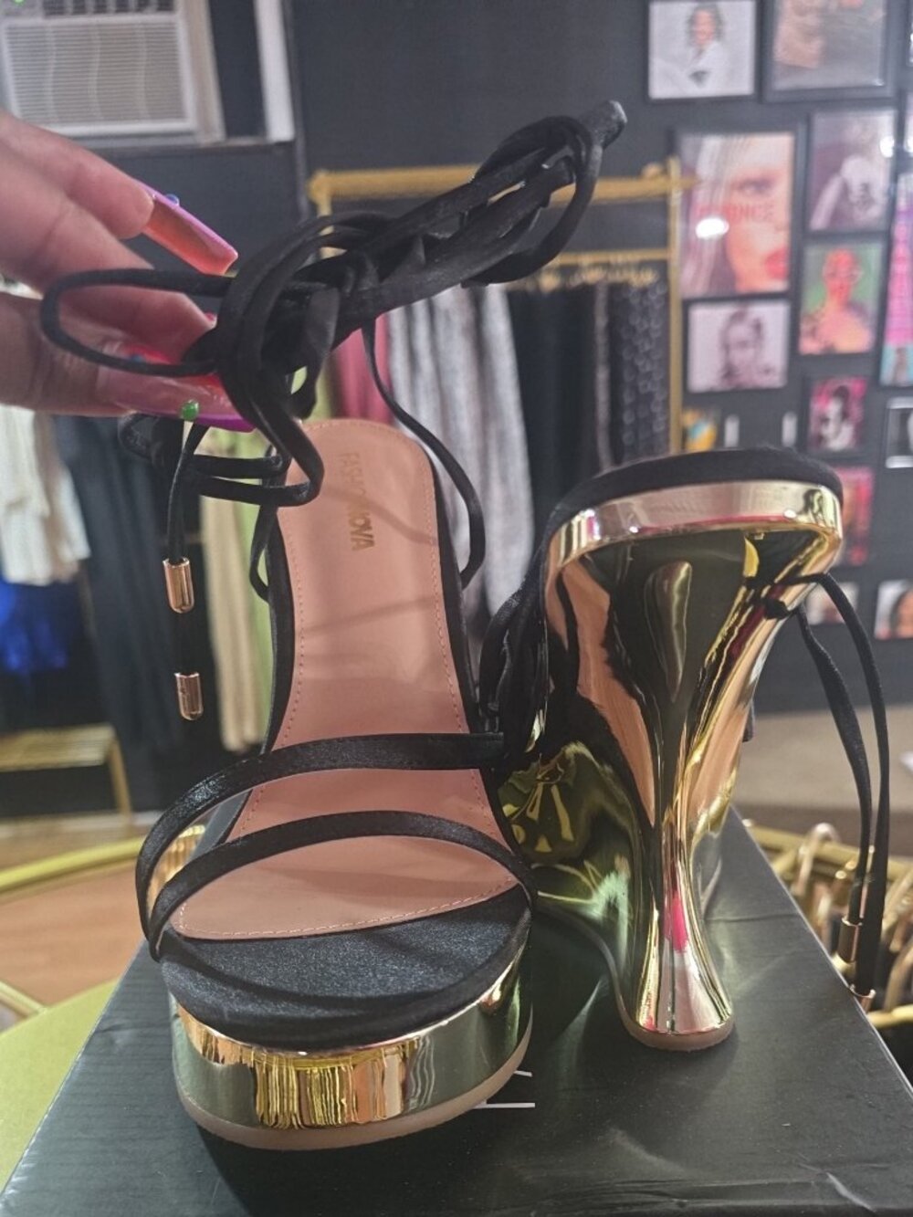 NEW Fashion Nova Steffie Black & Gold Platform Heels Size 9